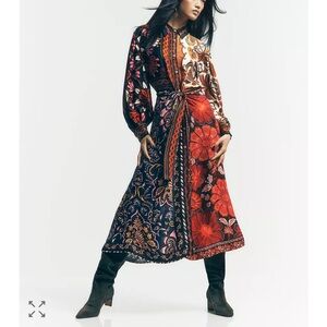 NWT Farm Rio Miranda Mixed Printed Button Front Midi resortwear vacation Dress